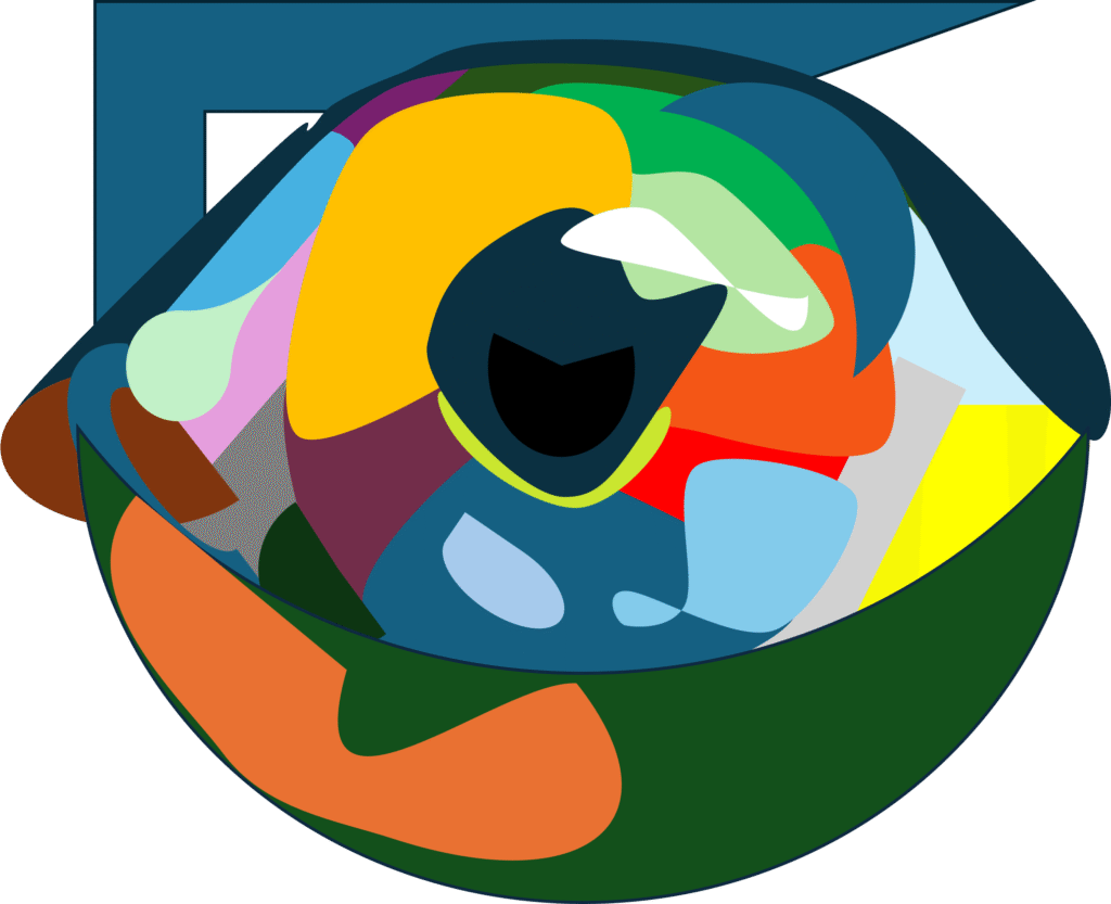 Un œil constitué de plusieurs couleurs et de formes aléatoires.
